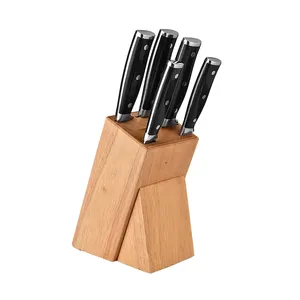 Kunden spezifische 6 PCS High Carbon Edelstahl geschmiedete Küchenmesser Set Küchenchef Messer mit Gummi Holz Messer Block
