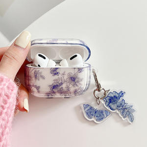 Casing Transparan Earphone Floral Kupu-kupu untuk AirPods 1 2 Pro 3 Penutup Keyring Headphone Casing Pelindung untuk AirPod Pro 2 2nd - Product Image 3