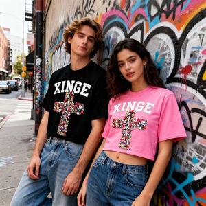 T-shirt graphique surdimensionné et ajusté pour homme, en molleton bouclette, coupe carrée et courte, imprimé DTG avec strass, nouvelle collection 2026 - Product Image 3