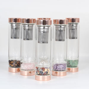 Bouteille en cristal avec couvercle en or Rose, pierres précieuses naturelles, en Quartz, avec Logo personnalisé - Product Image 1