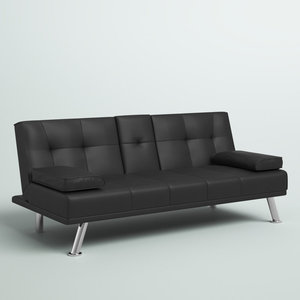 Salon Fantaisie Faux Cuir Futon Canapé-lit Convertible Canapé-lit avec Pieds en Métal Chromé - Product Image 6
