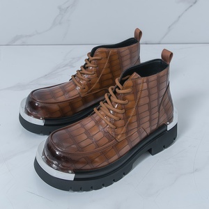 Bottes de travail de luxe pour hommes, mi-mollet, à lacets sur le devant, à semelle épaisse, style designer, pour le commerce international - Product Image 1