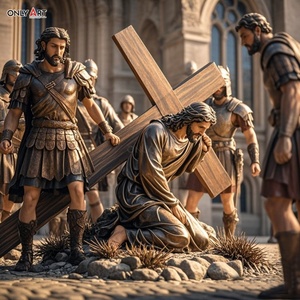 Estatua de decoración de latón Católica Cristiana Tercera estación: Jesús de tamaño real Primera vez Cae Famoso Jesús 14 estaciones Escultura de bronce - Product Image 3