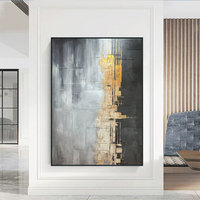Peinture à l'huile abstraite moderne personnalisée noire dorée faite à la main sur toile de lin avec impression numérique encadrée pour salon