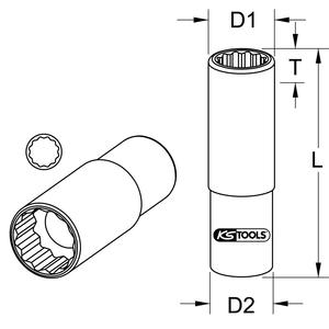 KS TOOLS 3/8 "CHROMEplus Douille 12 points, profonde, 3/4" - Product Image 2