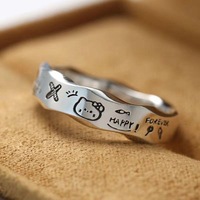 Anneau de bord ondulé graffiti minimaliste femme ins conception de niche polyvalent mode exquise anneau de couple de chien Pacha