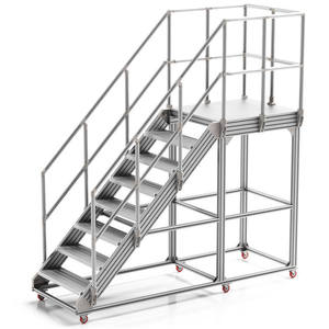 Custom <b>Aluminum</b> Profile Mobile Ladder With Handrails 500kg Load Industrial <b>Work</b> <b>Platform</b> - Product Image 5