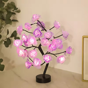 Rosa branco Rosa Flor Bedside Bedroom Night Light Table Lamp Home Decor Simulação Árvore Wedding Party Decor Tree Table Lamp Led