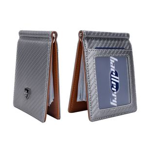 Portefeuille en cuir PU à double pliage 2024, pour cartes bancaires, de crédit et d'identité, unisexe, imitation fibre de carbone, <span class=keywords><strong>protection</strong></span> RFID, blocage des cartes - Product Image 1