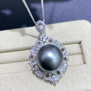 Nouvelle bague pendentif en argent pur S925 avec perle naturelle de 12-13 mm, face ronde impeccable sur chaîne en argent, accessoire de vêtement pour femme, cadeau - Product Image 1