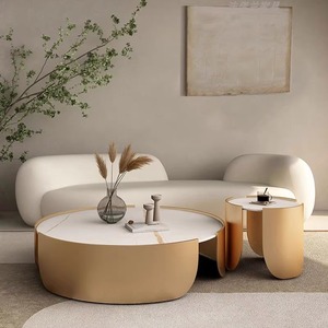 Tavolino da tè moderno e minimalista italiano con lastra di roccia creativa madre bambino in metallo, mobili da salotto di lusso - Product Image 1