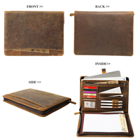 Porte-documents en cuir marron avec compartiment pour ordinateur portable, organiseur professionnel zippé, porte-stylos et emplacements pour cartes