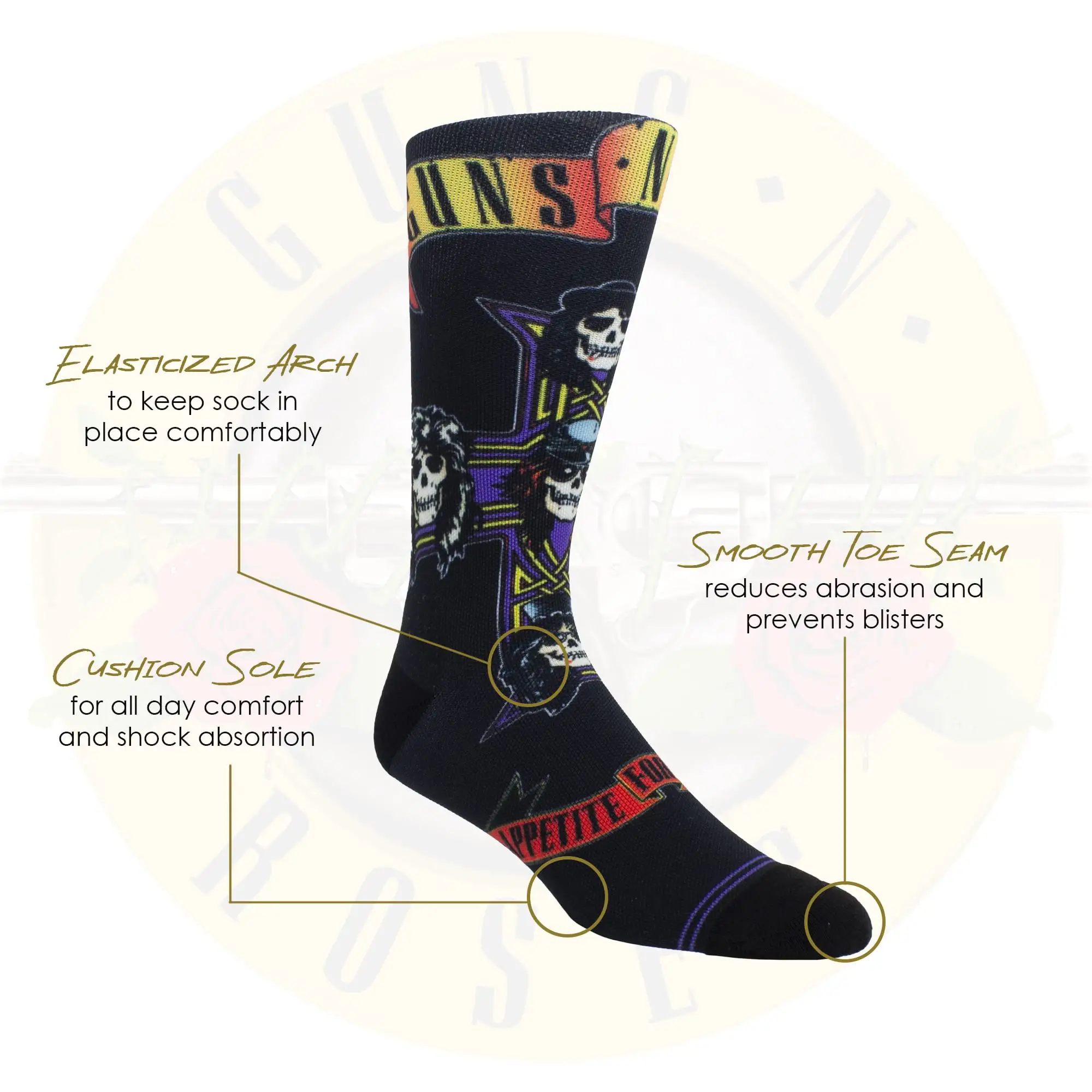Socks Guns N Roses Short Crew Officially Licensed Rock Band Novelty Premium Cushioned Unisex Socks