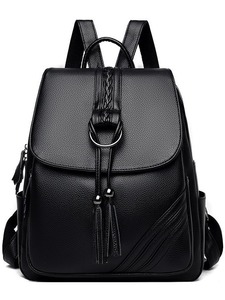 Women's Fashion High Quality <b>Leather</b> <b>Backpacks</b> Designer <b>Large</b>-capacity Ladies Solid Color Schoolbags Female Leisure Travel Bag - Product Image 4