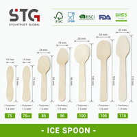 Cuillère à glace en bouleau symétrique de 75 mm, compostable et écologique STG, avec logo personnalisé imprimé, qualité alimentaire UE, classique