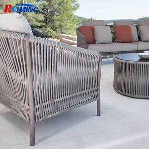 Chaise longue de jardin de luxe en corde tressée, double, ronde, avec cadre marron, durable et imperméable - Product Image 5