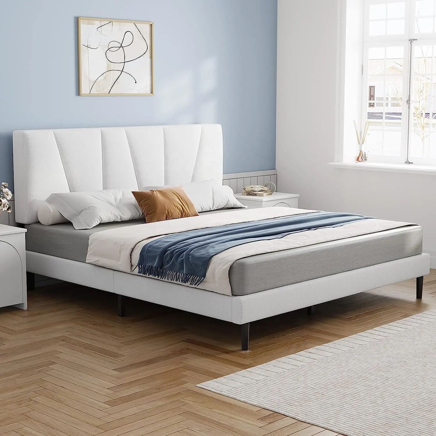 Projeto exclusivo plataforma cama luxo moderno king size cama queen size mobília do quarto conjunto estofado cama quadro com cabeceira