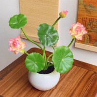Fleurs de lotus artificielles réalistes en plastique, petit pot de plante Bouddha, décoration zen pour la maison, durable et longue durée