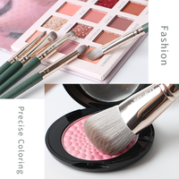 Ensemble de 14 pinceaux de maquillage, manche vert, virole en aluminium argenté, étui en cuir PU, 2025, nouveau, tendance, haute qualité, vente en gros, beauté