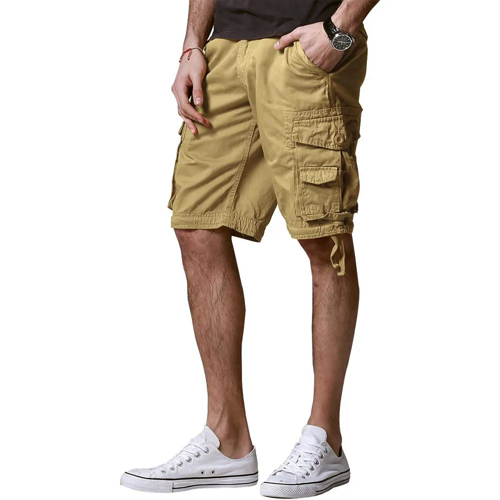 Custom Mens Casual Cargo Shorts Cotton Drawstring Classic Cargo Stretch Short Hiking Multi-Pocket Cotton Twill Shorts for men