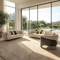 Weiße Salon-Couch Gepolstertes Samt-Sofa mit Goldenem Edelstahl-Dekor für Villa Wohnzimmer Gästehaus-Möbel