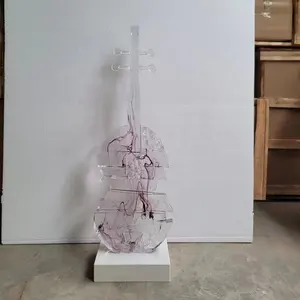 Escultura de guitarra de resina de cristal transparente, escultura de dibujos animados, instrumento musical