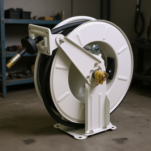 Carrete para manguera de grasa de combustible 1/4 x 50 pies, con resorte, rebobinado automático giratorio, construcción de acero al carbono de alta resistencia - Product Image 2