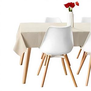 Nappe CHOU LINE 140x320 cm en coton uni crème tissé, style minimaliste, lavable en machine - Product Image 1