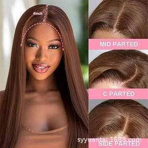 Peluca de cabello humano brasileño 100% sin pegamento <span class=keywords><strong>Bob</strong></span> de 30 pulgadas con Base de encaje Color HD hecho a máquina pelo liso Bang Fringe mujeres - Product Image 3