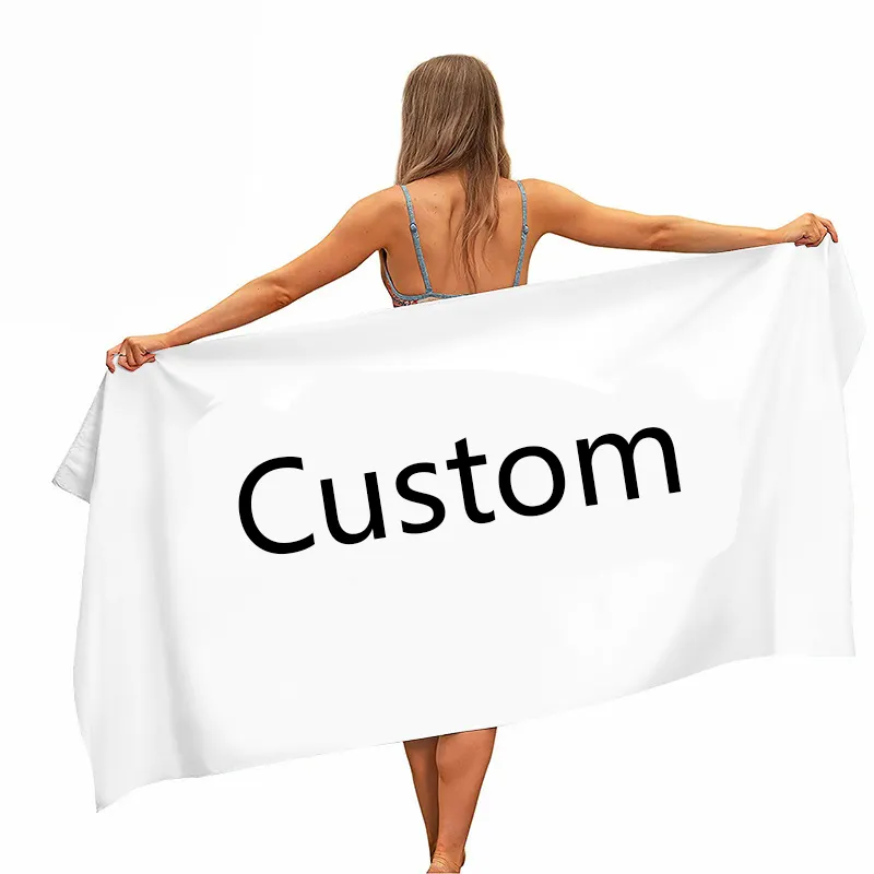 Promoción 100% algodón diseño libre rectángulo peso ligero secado rápido absorbente impresión personalizada Toalla de playa para impresión de doble cara