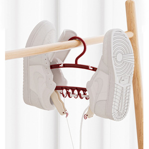 Multifunctional Folding Clothes Rack With Shoe Holder Hook Type For Home Dormitory Storage Rectangle Shape Creamy White Rose Red - Product Image 1