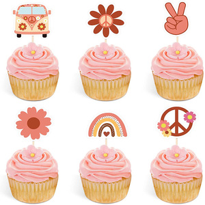 Pacchetto all'ingrosso di 12 pezzi Hippie Boho tema Groovy due anni buon compleanno pace amore tazza torta Toppers per la decorazione del partito - Product Image 5
