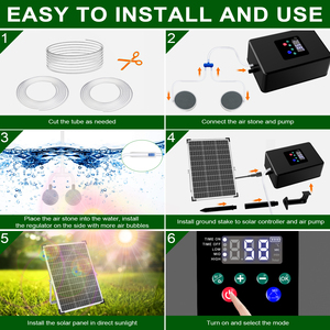 Thirty Watt Solar Aerator 8800Mah Battery Backup Two Outlets Low Noise Air Hoses Bubble Stones For Koi <b>Pond</b> Fish Tank - Product Image 5