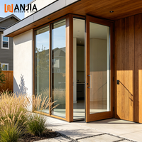 Porte française en aluminium et bois, à double battant, avec écran magnétique personnalisé, verre isolant, à haute efficacité énergétique, style ranch.