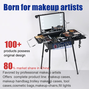 OBOX Standing Makeup Train case Elegant Barber Box With Hairdryer Holder HD <strong>Lighted</strong> Mirror Cosmetic <strong>Suitcase</strong> With Insert - Product Image 4