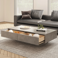 Table basse rectangulaire gris béton avec 2 tiroirs et rangement ouvert pour la décoration intérieure Meubles de salon en bois MDF