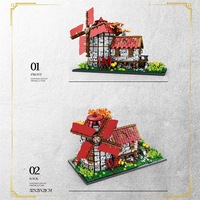 Reobrix 66014 Modèle de ville avec moulins à vent du XIXe siècle, Série Street View Modulaire, Kits de briques en plastique DIY, Ensembles de blocs de construction