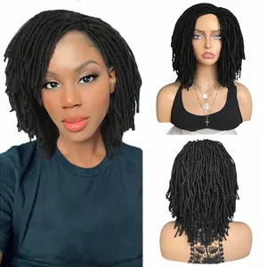 Atacado Curto Afro Kinky Curly Trançado Twist Dreadlock Peruca Sintética Para As Mulheres Negras Resistente Ao Calor Do Cabelo Uso Diário Do Partido