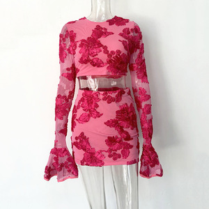 Women's Embroidered Floral Backless <b>Top</b> and Skirt 2-Piece Set Fashion - Product Image 1