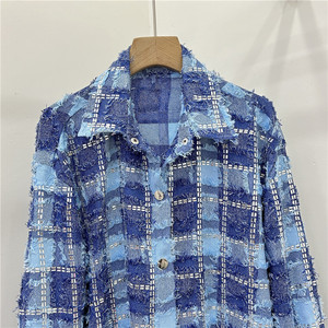 Camisa a cuadros para mujer, resistente, con adornos de diamantes de imitación y dobladillo deshilachado, a la moda - Product Image 6