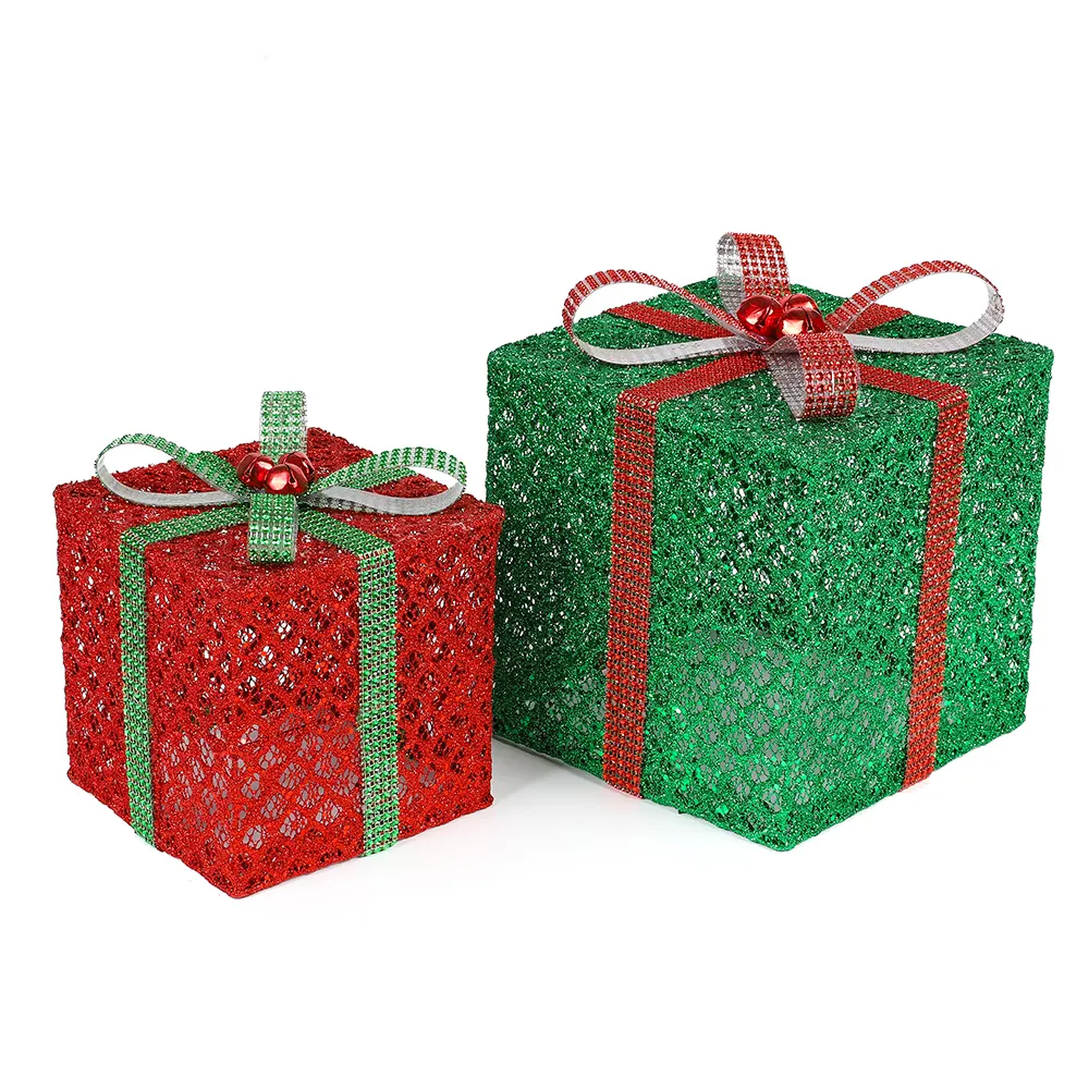 Christmas Decorative Sequin Gift Box Souvenir Present Decoration Indoor Christmas Ornaments Factory Outlet Red Green