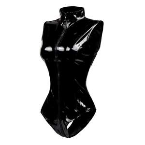 MOGlovers Offre Spéciale 2019 Body en cuir PVC noir brillant sans manches Catsuit Bodycon ouvert entrejambe fermeture éclair <span class=keywords><strong>combinaison</strong></span> femmes - Product Image 4
