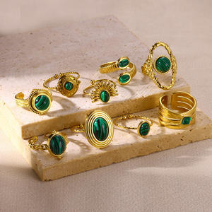 विंटेज शैली समायोज्य रिंग, 18k गोल्ड प्लेटेड स्टील बैंड पर प्राकृतिक पत्थर इनले, महिलाओं के लिए हाइपोएलर्जेनिक बोहो चिक गहने - Product Image 5