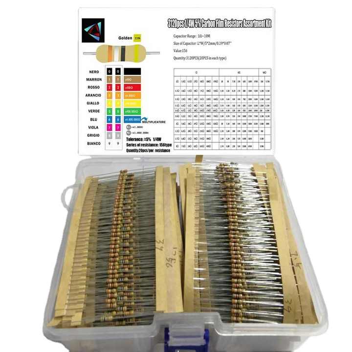 thumbnail image 2 of 1000pcs 100 Values Resistor Kit 1/2 Watt Resistors Kit Resistors 2 of 9
