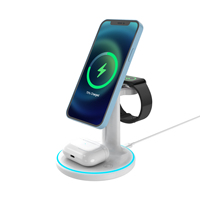 Base de Carga 3 en 1 para Escritorio, Carga Rápida de 15W para Teléfono Celular, Reloj Inteligente y Auriculares, con Indicador LED Azul Luminoso