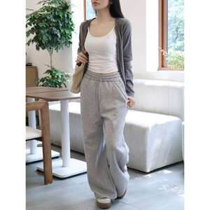 Pantalones de mujer de lana de pierna ancha más vendidos con cordón elástico de cintura alta-Pantalones de lana de corte recto - Product Image 1