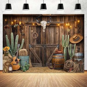 Toile de fond photographique personnalisable sur le thème du Western : Cowboy, Barn, <span class=keywords><strong>Cactus</strong></span>, Guitare, Tauren – Idéale pour Anniversaire, Fête, Baby Shower - Product Image 2
