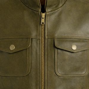 Gilet utilitaire en cuir de vachette vintage pour homme, nouveau style, avec fermeture éclair - Product Image 3
