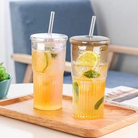 2 verres à côtes en verre transparent réutilisables, sans BPA, résistants à la chaleur, étanches, compatibles lave-vaisselle et micro-ondes, grande capacité