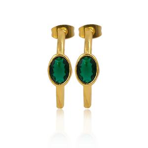 Dainty Gold Plated Hoop <b>Stud</b> <b>Earrings</b> Handmade Brass Jewelry with Faceted Cut Chalcedony Iolite Push Back Statement <b>Earrings</b> - Product Image 4